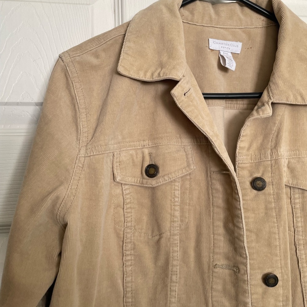 Charter Club Women’s Petite Medium Tan Button-Up Corduroy Jacket - Picture 2 of 11